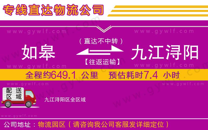 如皋到九江潯陽(yáng)區(qū)物流公司