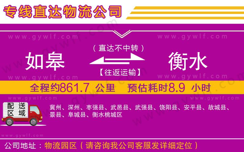 如皋到衡水物流公司